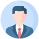 Simple avatar icon of a man in a suit and tie with a neutral expression, shown against a circular background.
